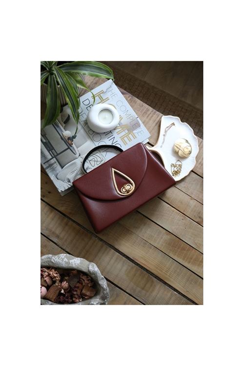 Bordo Taş Tutma Saplı Damla Tokalı Abiye El Çantası
