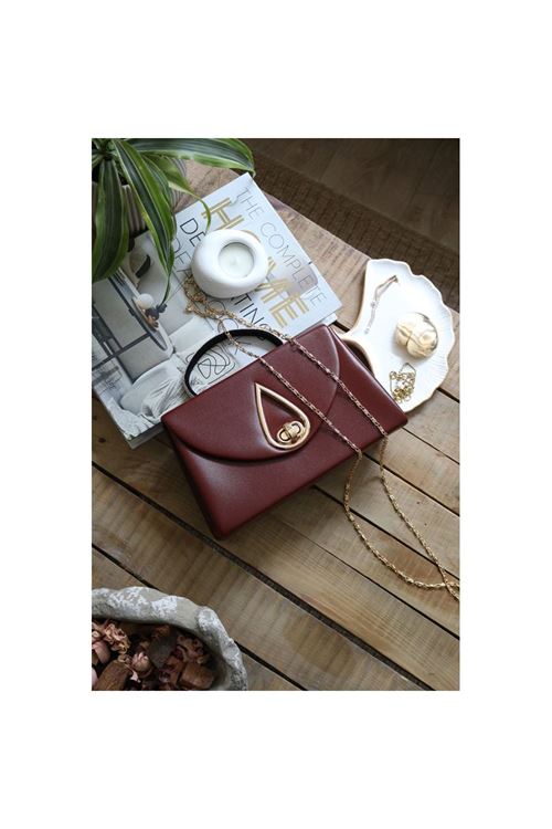 Bordo Taş Tutma Saplı Damla Tokalı Abiye El Çantası