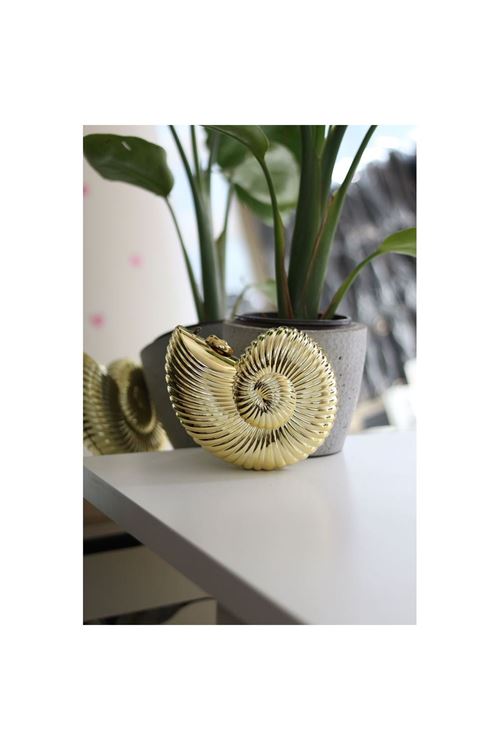 Kadın Gold Mika Deniz Kabuğu Desenli Abiye Çanta