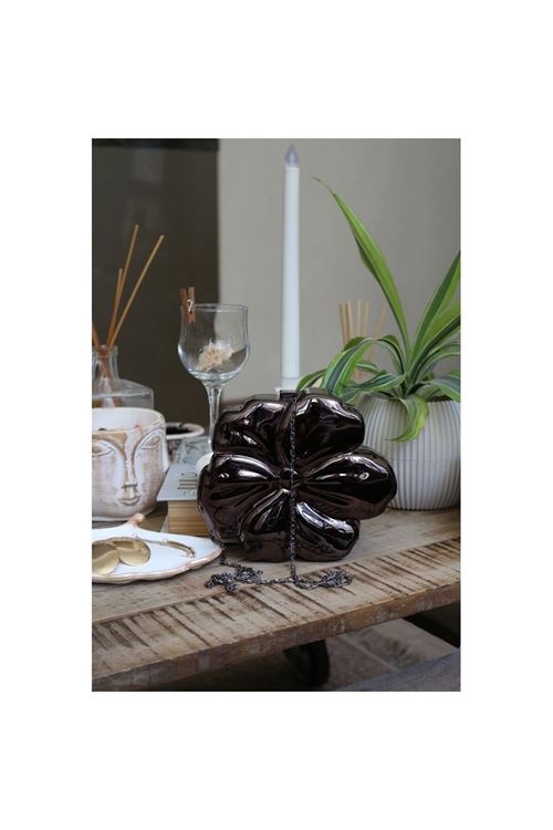 Kadın Platin Mika Kaplama Çiçek Desenli Abiye Çanta