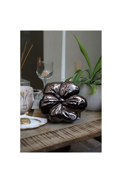 Kadın Platin Mika Kaplama Çiçek Desenli Abiye Çanta