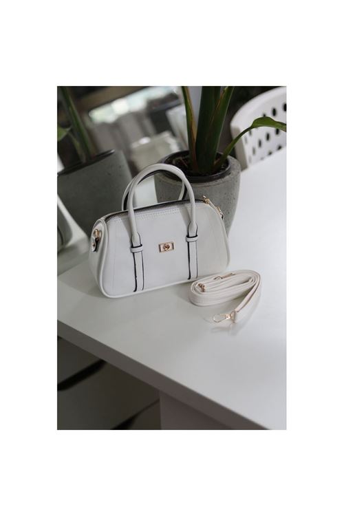 Kadın Beyaz Çift Şeritli Minimal Günlük El &amp;amp; Omuz Çantası