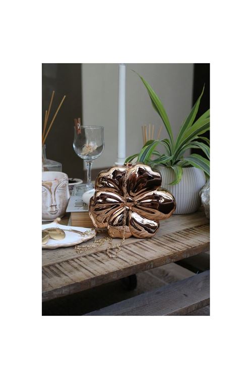 Kadın Rose Gold Mika Kaplama Çiçek Desenli Abiye Çanta