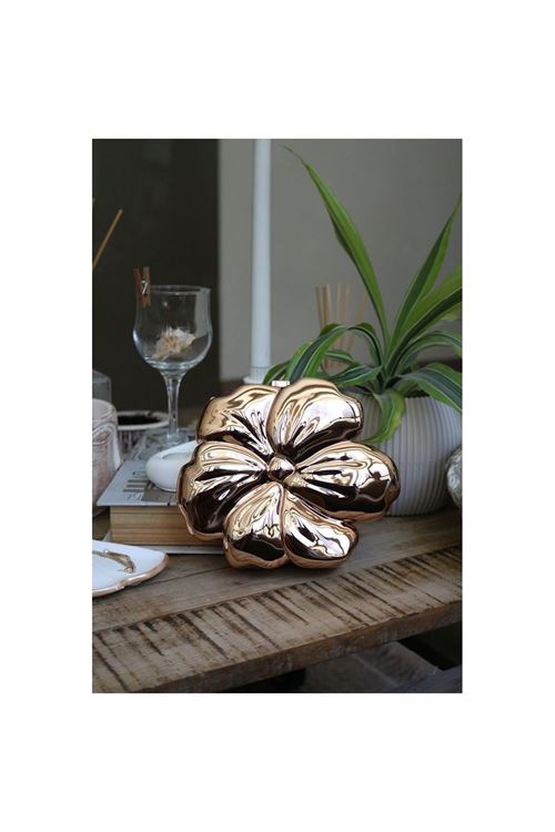 Kadın Rose Gold Mika Kaplama Çiçek Desenli Abiye Çanta