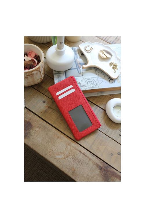 Kadın Kırmızı Gerçek Deri Fermuar Detaylı Kartlık