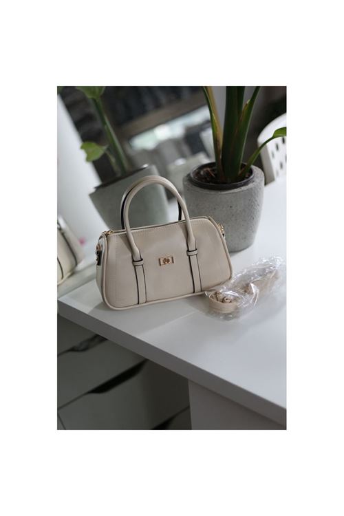 Kadın Krem Çift Şeritli Minimal Günlük El &amp;amp; Omuz Çantası