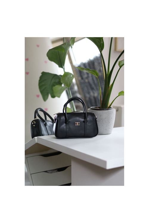 Siyah Çift Şeritli Minimal Günlük El &amp;amp; Omuz Çantası