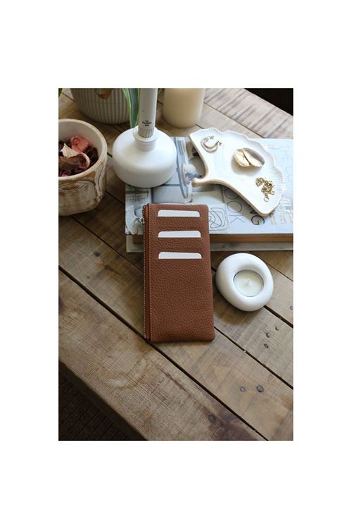 Kadın Taba Gerçek Deri Fermuar Detaylı Kartlık