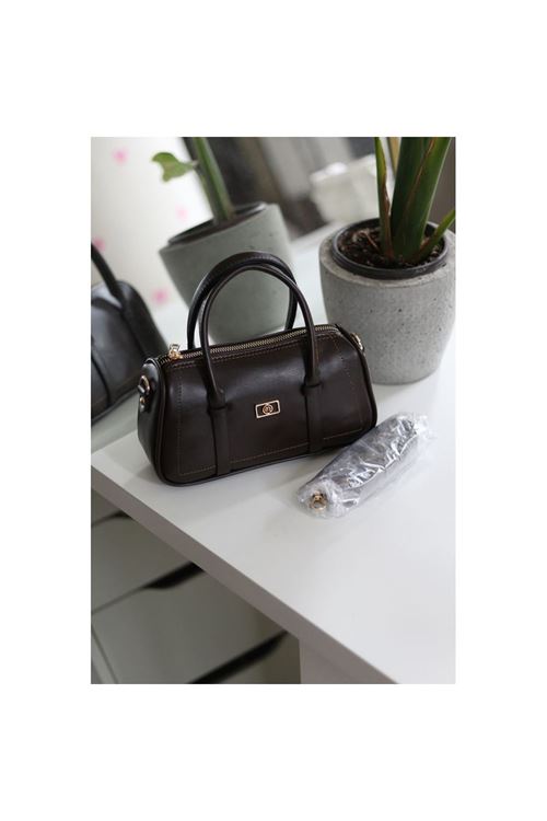 Kadın Acı Kahve Çift Şeritli Minimal Günlük El &amp;amp; Omuz Çantası