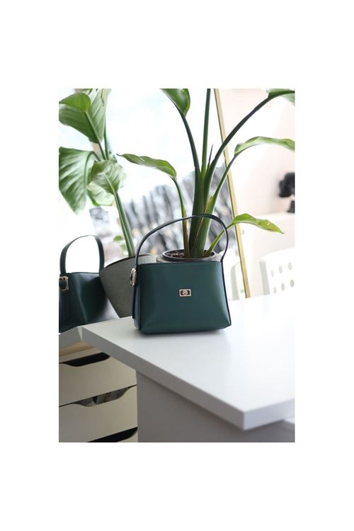 Yeşil Dokulu Tutma Saplı El Omuz Çantası