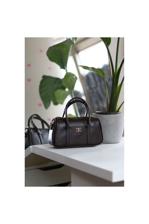 Kadın Acı Kahve Çift Şeritli Minimal Günlük El &amp;amp; Omuz Çantası