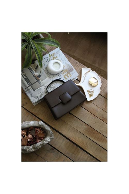 Acı Kahve Kare Tokalı Taş Tutma Saplı El Çantası