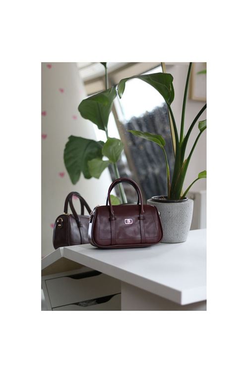 Kadın Bordo Çift Şeritli Minimal Günlük El &amp;amp; Omuz Çantası