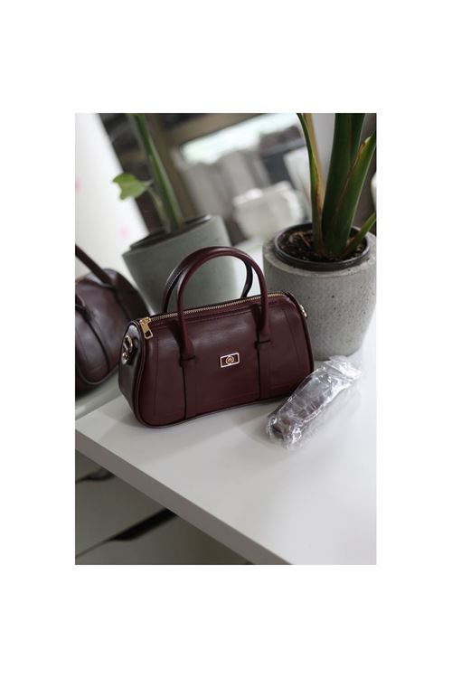 Kadın Bordo Çift Şeritli Minimal Günlük El &amp;amp; Omuz Çantası