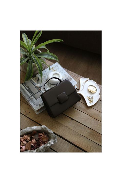 Acı Kahve Kare Tokalı Taş Tutma Saplı El Çantası