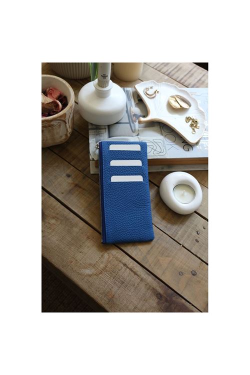 Kadın Mavi Yeşili Gerçek Deri Fermuar Detaylı Kartlık