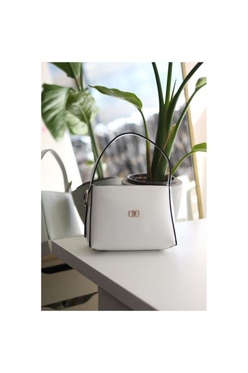 Beyaz Dokulu Tutma Saplı El Omuz Çantası