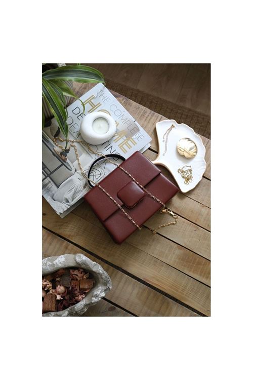 Bordo Kare Tokalı Taş Tutma Saplı El Çantası