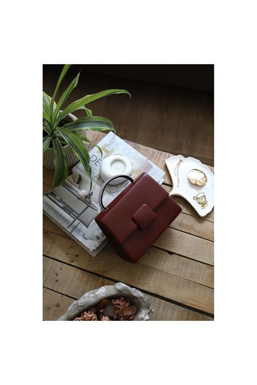 Bordo Kare Tokalı Taş Tutma Saplı El Çantası