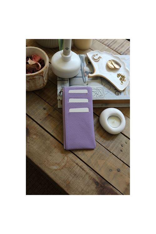 Kadın Lila Gerçek Deri Fermuar Detaylı Kartlık