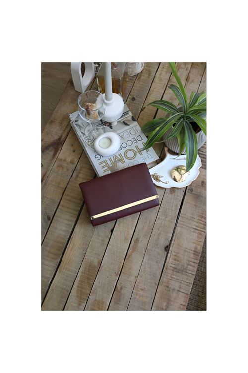 Kadın Bordo Şerit Detaylı Zincirli Omuz Çantası