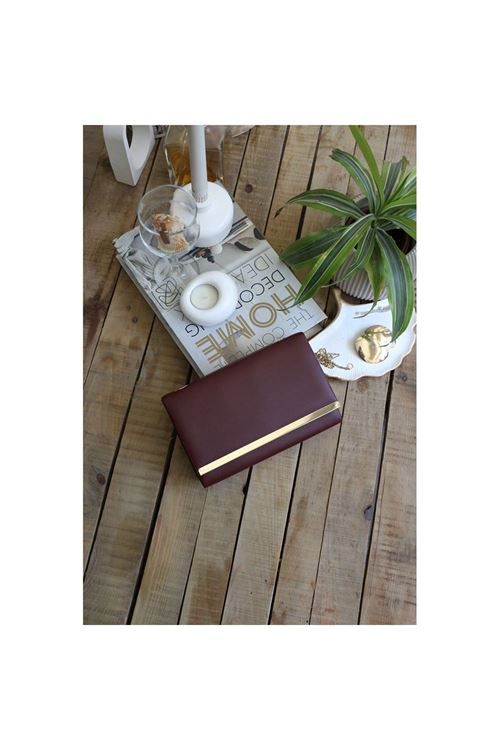 Kadın Bordo Şerit Detaylı Zincirli Omuz Çantası