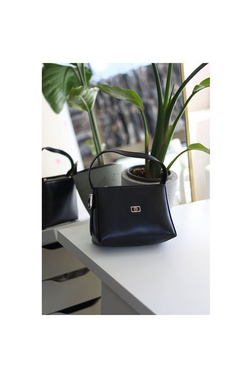 Siyah Dokulu Tutma Saplı El Omuz Çantası