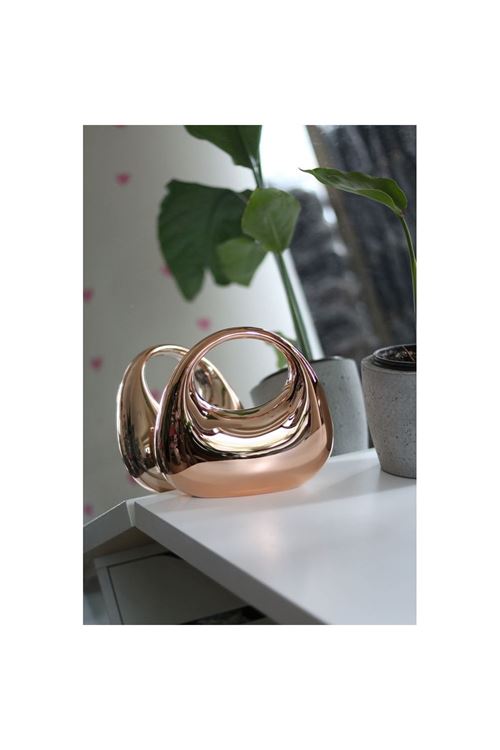 Kadın Rose Gold Metalik Oval Tutmalı Mika Kalıp Abiye El Çantası