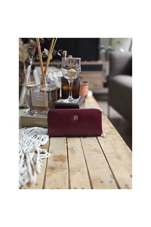 Bordo Dokulu Slim Kartlık Detaylı Cüzdan