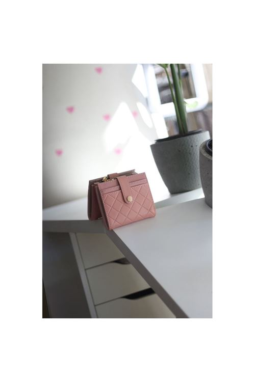 Kadın Pudra Kare Baklava Desenli Mini Kartlık Cüzdan