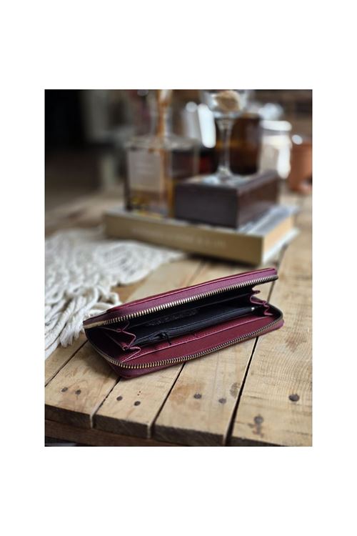 Bordo Dokulu Slim Kartlık Detaylı Cüzdan