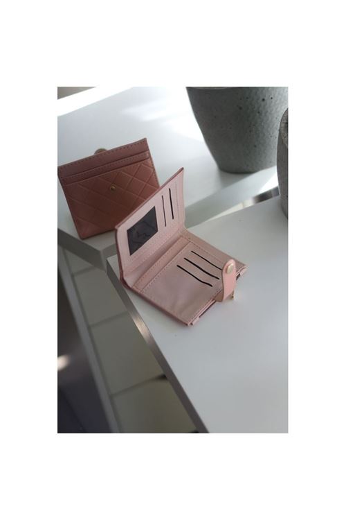 Kadın Pudra Kare Baklava Desenli Mini Kartlık Cüzdan