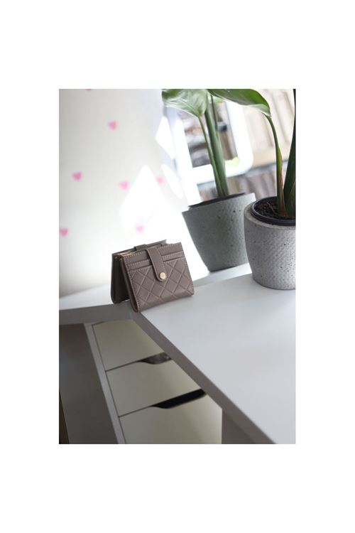 Kadın Vizon Kare Baklava Desenli Mini Kartlk Cüzdan