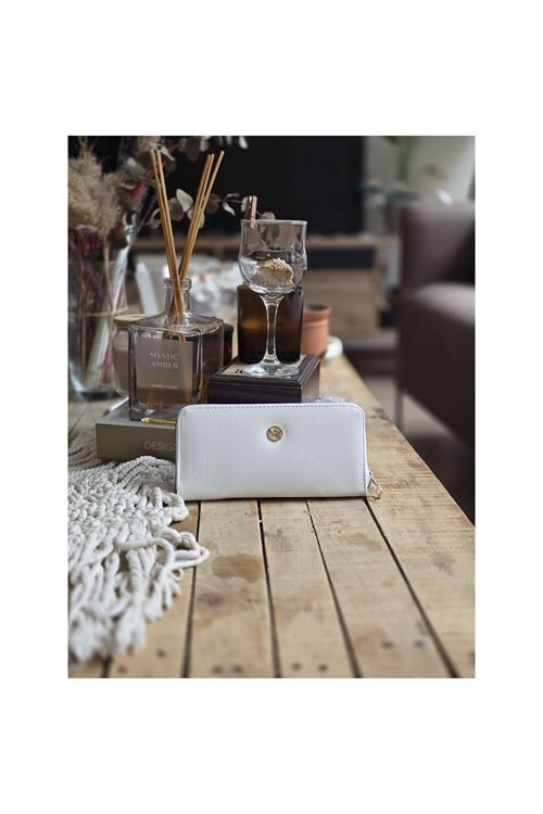 Beyaz Dokulu Slim Kartlık Detaylı Cüzdan