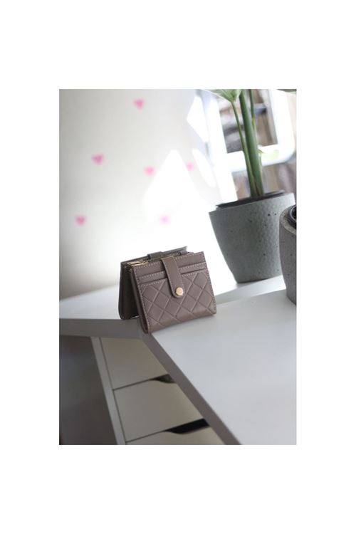 Kadın Vizon Kare Baklava Desenli Mini Kartlk Cüzdan