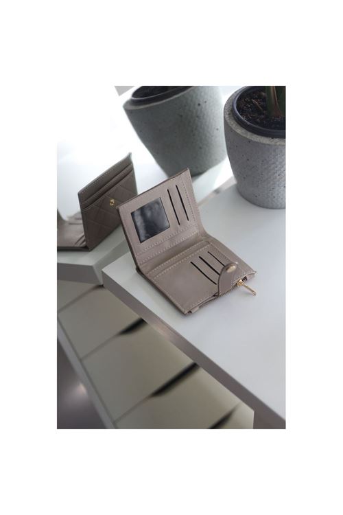 Kadın Vizon Kare Baklava Desenli Mini Kartlk Cüzdan