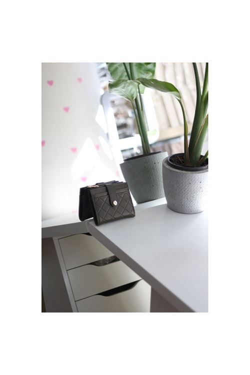 Kadın Haki Yeşili Kare Baklava Desenli Mini Kartlık Cüzdan