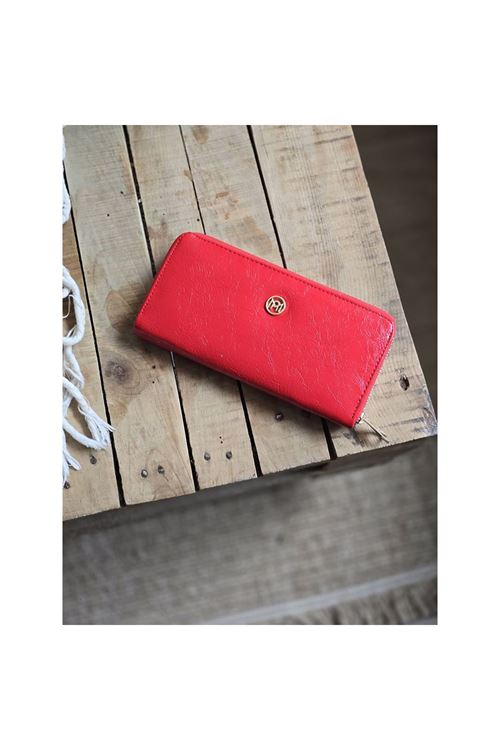 Kırmızı Dokulu Slim Kartlık Detaylı Cüzdan