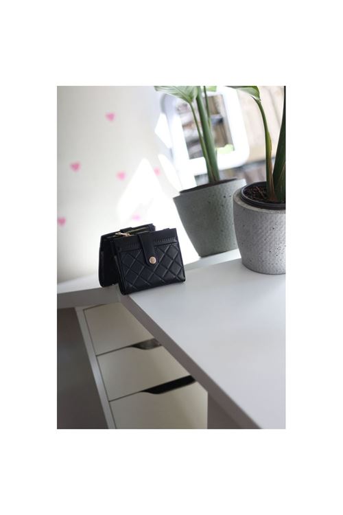 Kadın Siyah Kare Baklava Desenli Mini Kartlk Cüzdan