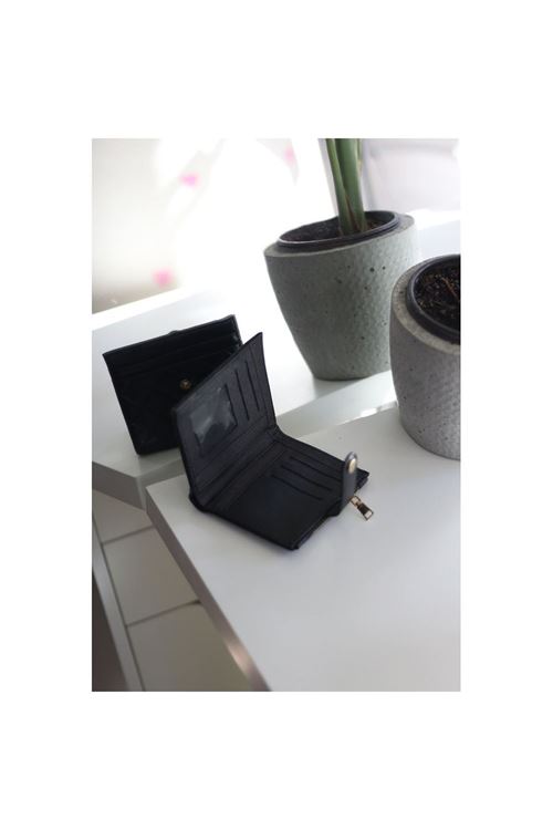 Kadın Siyah Kare Baklava Desenli Mini Kartlk Cüzdan