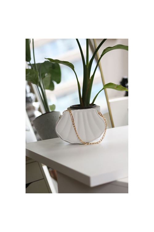 Kadın Beyaz İstiridye Kalıp Zincirli El Omuz Çantası