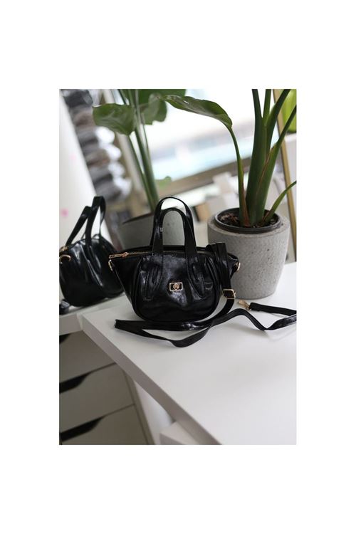 Kadın Siyah Rugan Tutma Saplı Pouch El Çantası