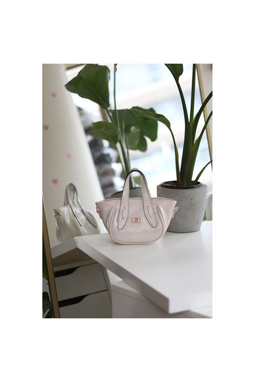 Kadın Krem Rugan Tutma Saplı Pouch El Çantası