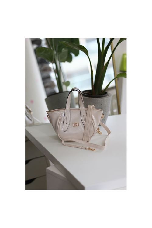 Kadın Krem Rugan Tutma Saplı Pouch El Çantası