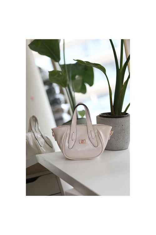 Kadın Krem Rugan Tutma Saplı Pouch El Çantası