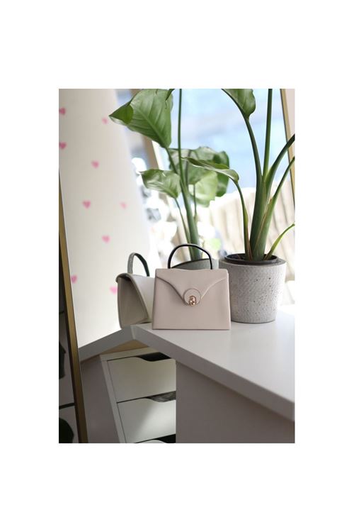 Krem Mat Oval Gold Aksesuarlı Taşlı Tutma Kulplu Abiye El Çantası