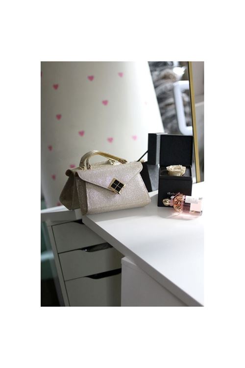 Gold Simli Kare Gold Aksesuar Detaylı Abiye Çanta