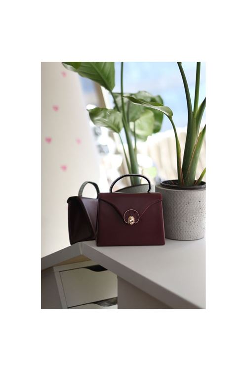 Bordo Mat Oval Gold Aksesuarlı Taşlı Tutma Kulplu Abiye El Çantası