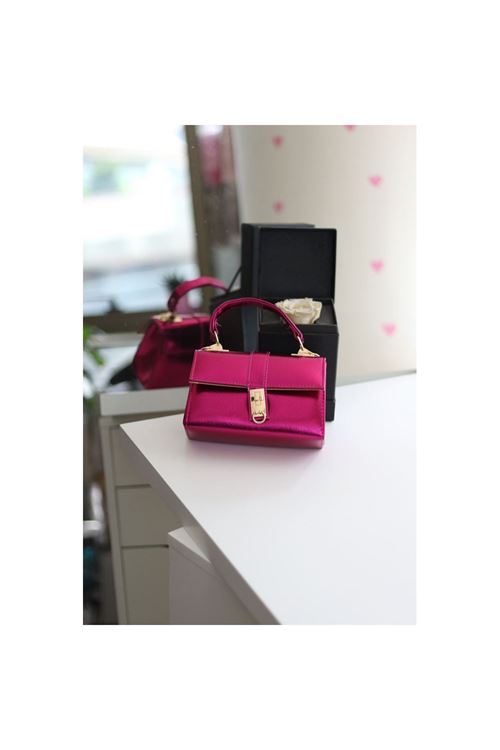 Fuşya Parlak Toka Detaylı Zincirli El Omuz Çantası