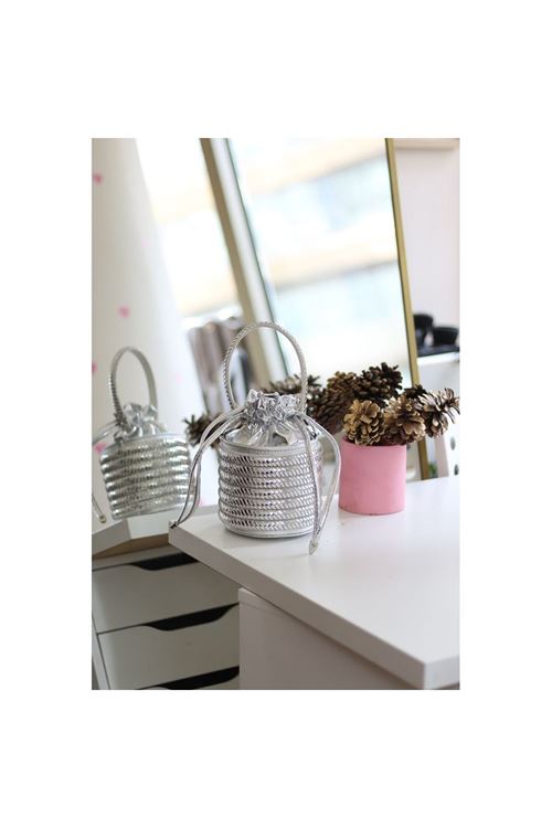 Kadın Silver Özel Form Çapraz Taş İşleme Abiye Çanta